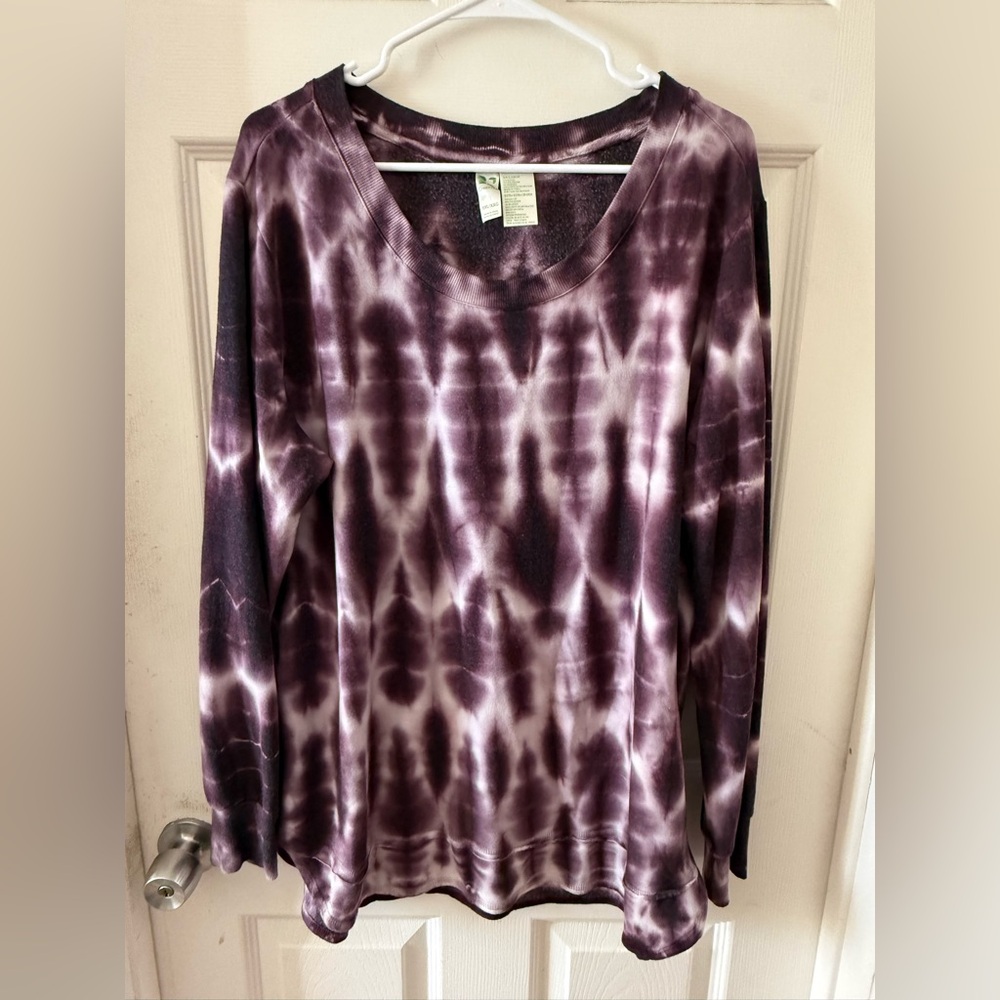 GreenTea Deep Purple Tie-Dye Long Sleeve Top